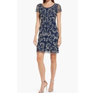 Pisarro Nights Beaded Mesh Cocktail Dress Navy‎ 6